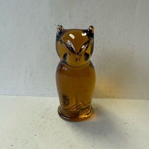 Vintage MCM Solid Pilgrim Glass Art Glass Amber Owl Figurine Paperweight.